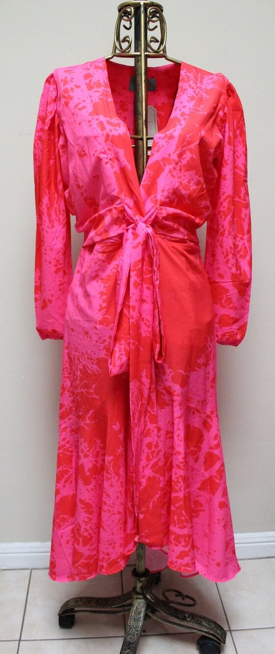 NWT Mar a Mar Colombia Red Pink Floral Front Tie Midi Dress Size Large